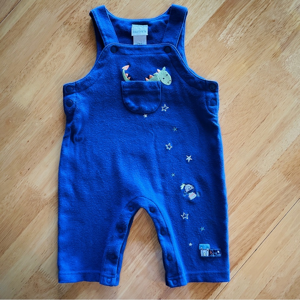 Vintage Carter's Blue Overalls with Dragon and Knight Design